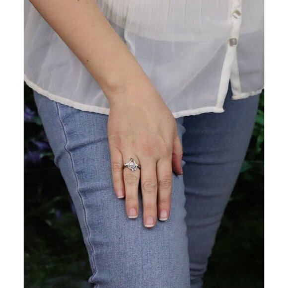 10k White Gold Freshwater Pearl & White Spinel Ring Size 5 - Picture 4 of 7